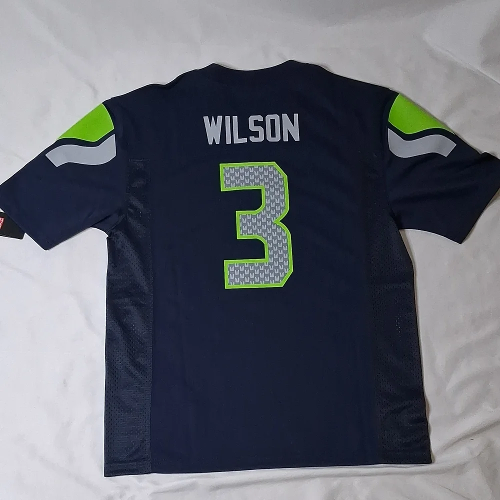 Seattle Seahawks Russell Wilson #3 Navy Short Sleeve Jersey